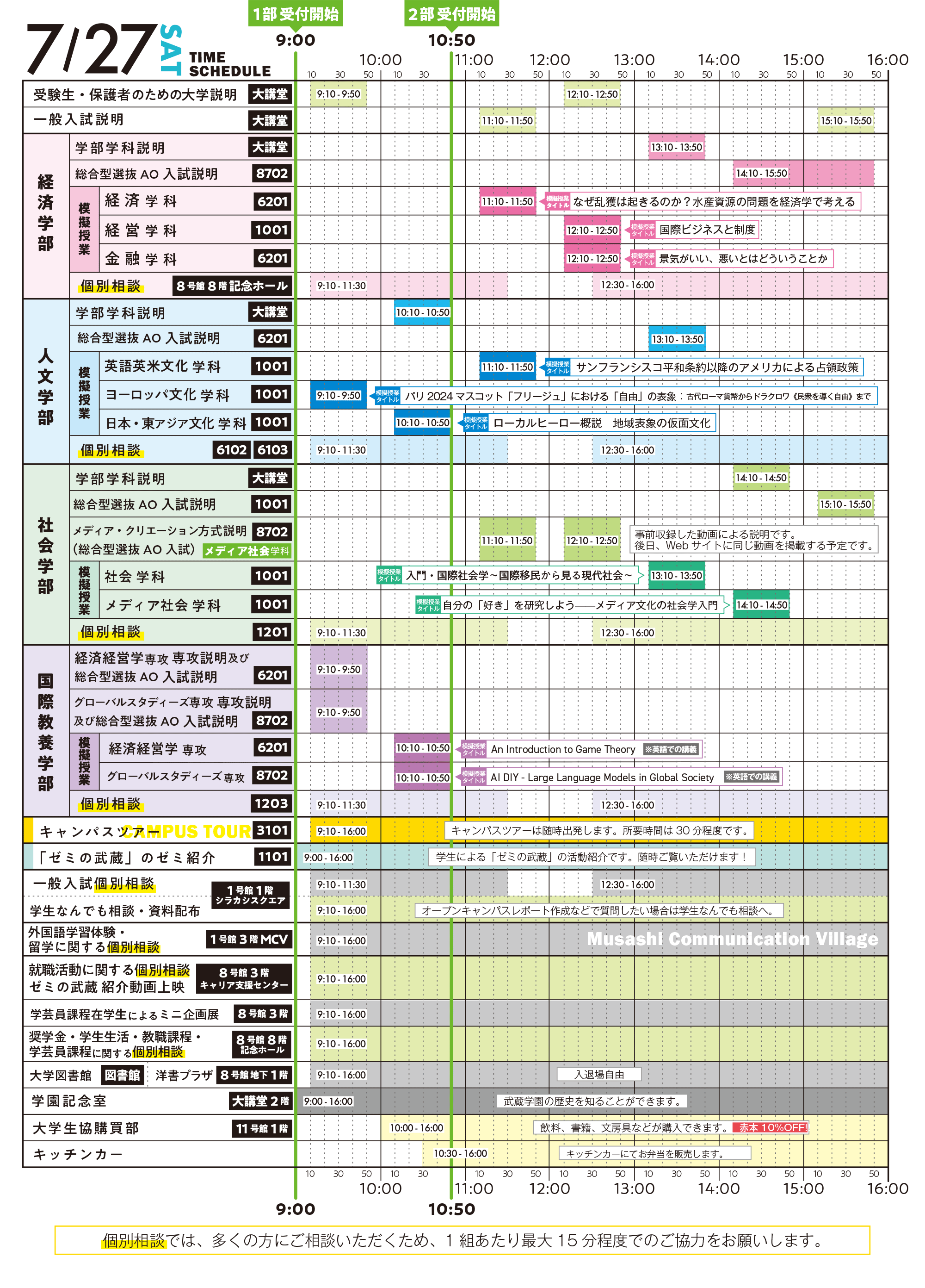 7月27日(土)オープンキャンパス タイムスケジュール