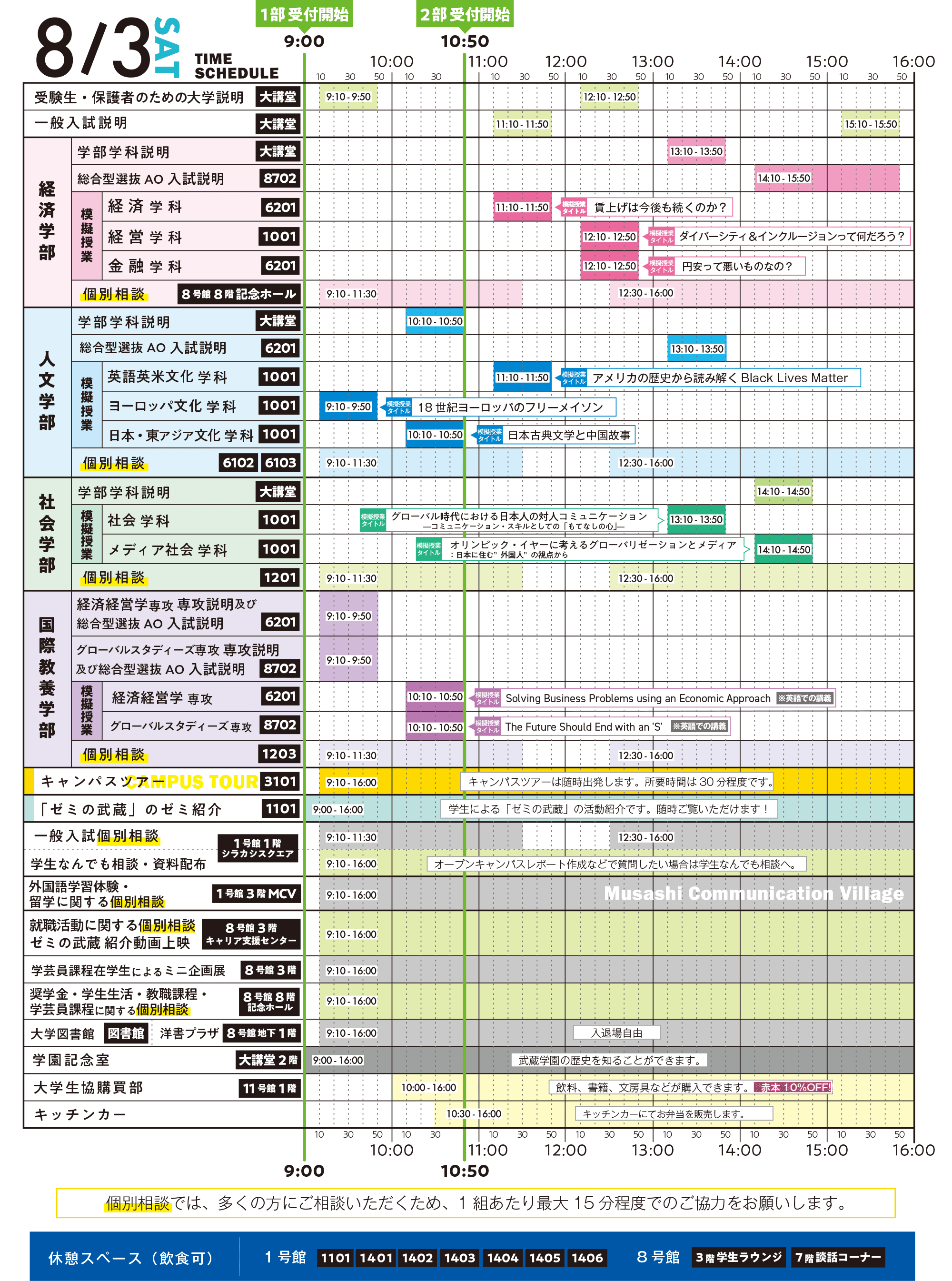 8/3(土)オープンキャンパス タイムスケジュール