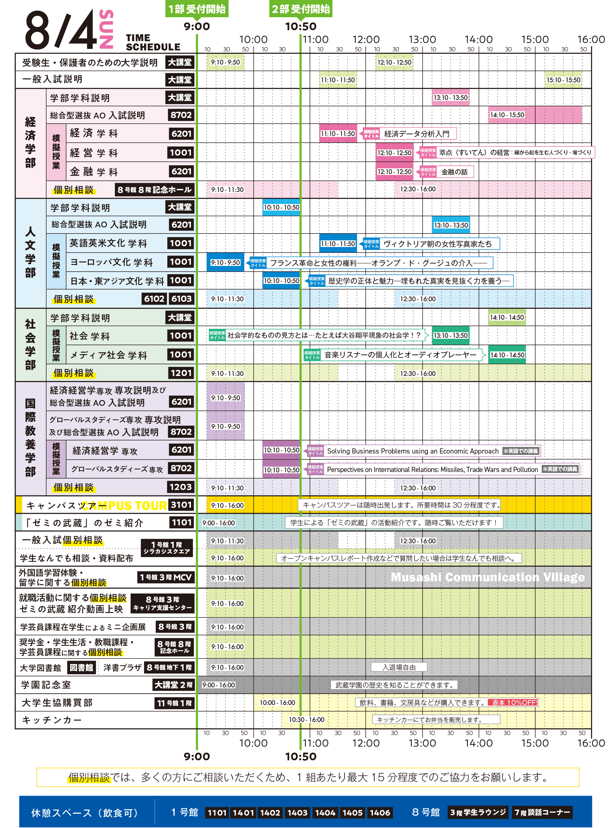 8/4(日)オープンキャンパス タイムスケジュール